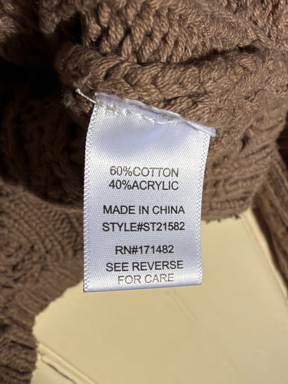 Soho and Stella Chocolate Brown Cropped Drop Shoulder Cable Knit Sweater L - Picture 7 of 7